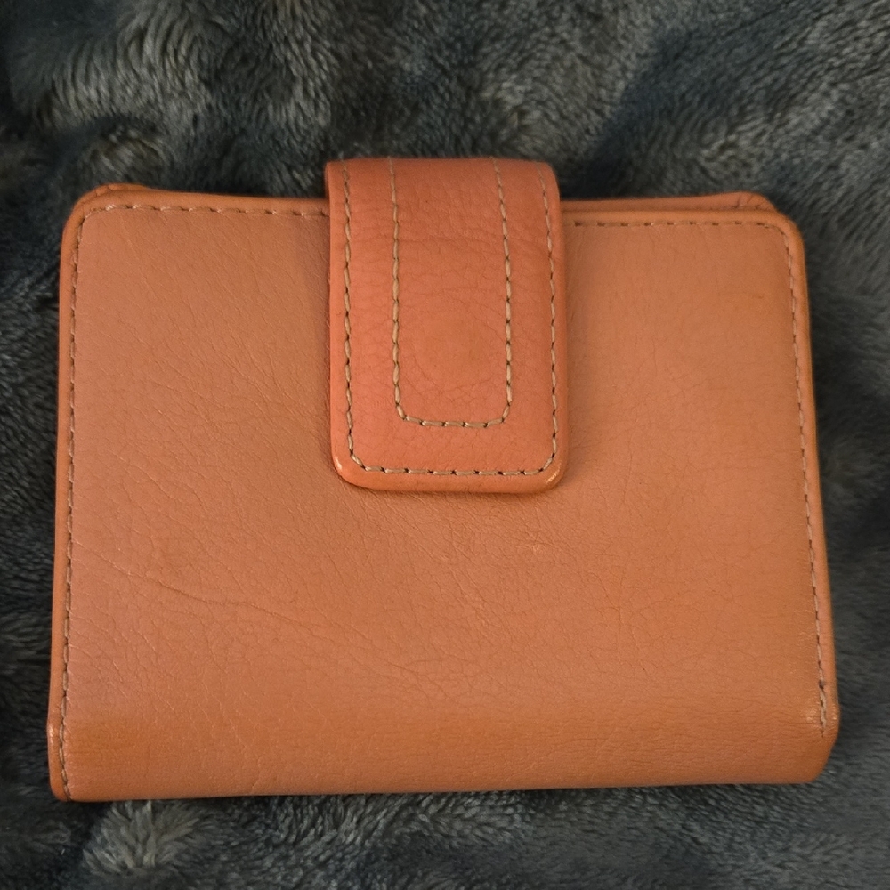 Fossil Genuine Leather Pink Wallet Lime Green Trim Zip Coin Pocket 9.25"x4.25"